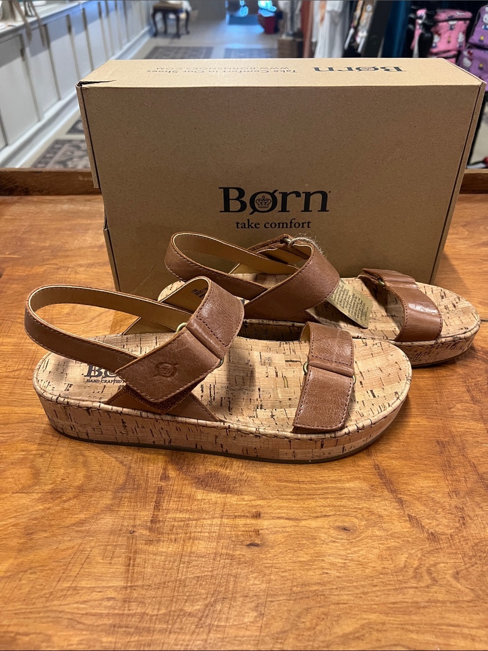 Born Brown Cork Platform Slingback Sandals